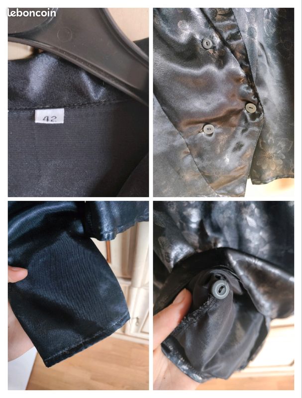 Veste veston satin imprimé floral fleurs col revers col V double boutonnage épaulettes chatoyant (image 3)