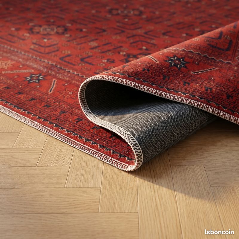 Tapis Vintage NEUF Coton 200X290 CM ROUGE Oriental lavable tapis de salon bohème (image 2)