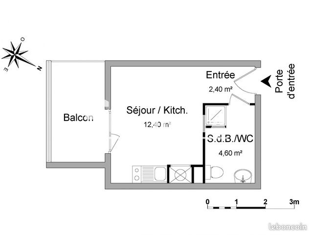 Appartement 1 pièce 19 m² · à Blagnac · 19 m² · 435 €