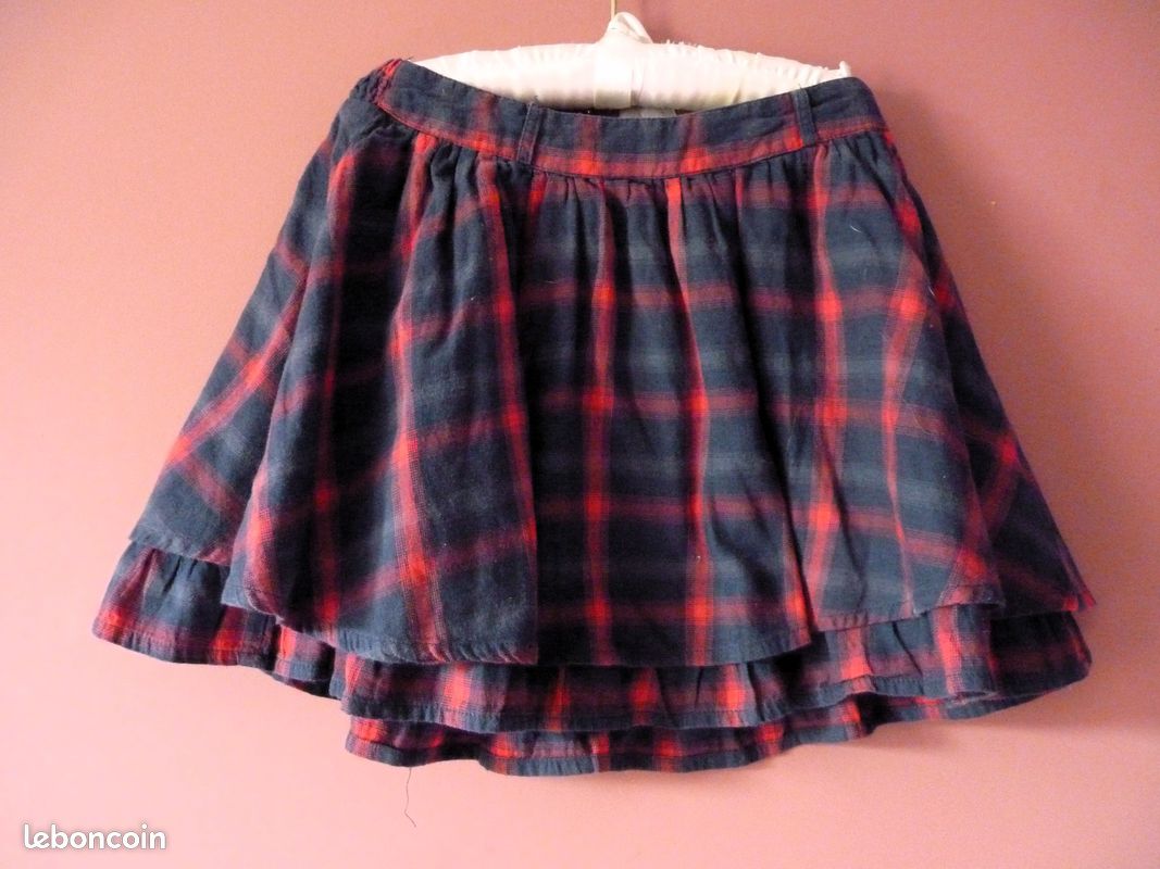 Jupe Fille 10 ans TBE carreaux marine rouge Tape à l'oeil rock