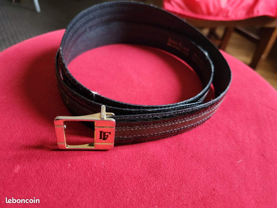 Ceinture Homme Tissée - Noir Et Rouge Bordeaux - Taille 100-108 Cm - Très Bon état