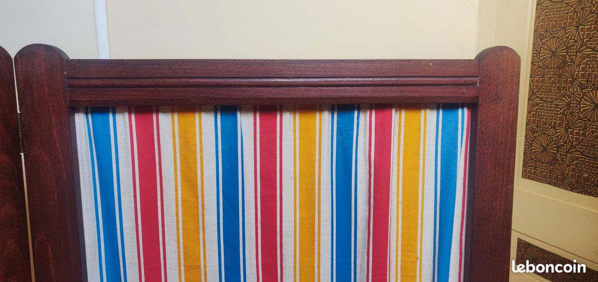 Paravent bois et tissu 120X150cm Années 1900 (image 2)