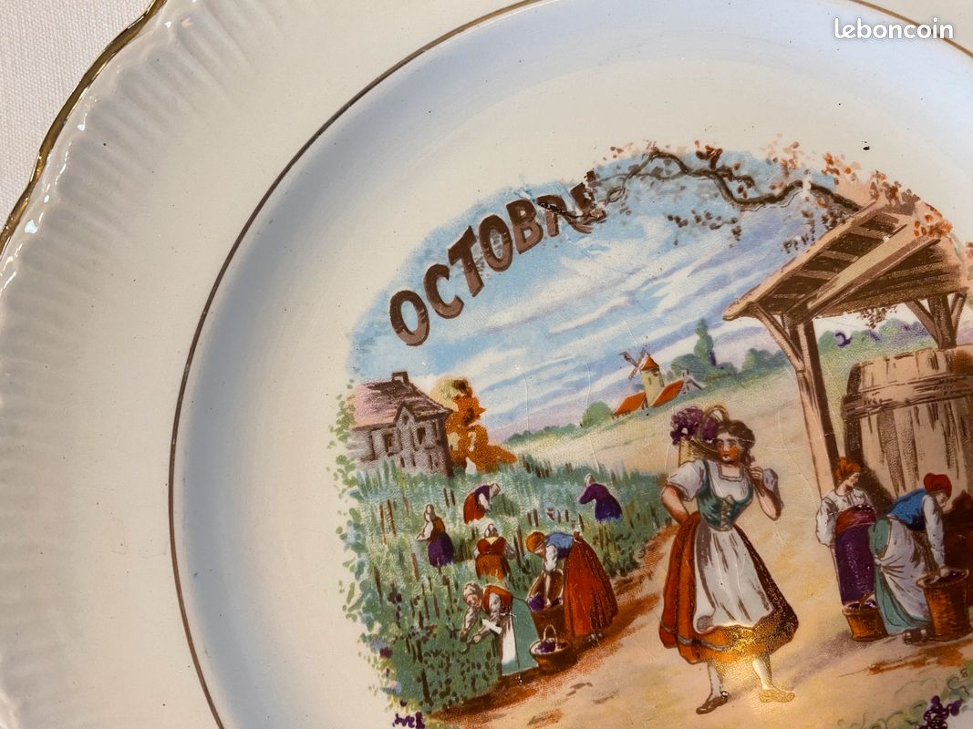 Collection Complète 12 Assiettes Delfts Série 5 - Les Mois De L'année - Blanc Et Bleu