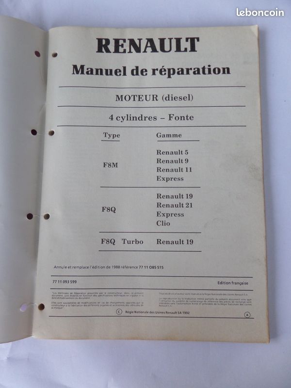 Ancien manuel de réparation pour moteur 4 cylindres fonte diesel (image 2)