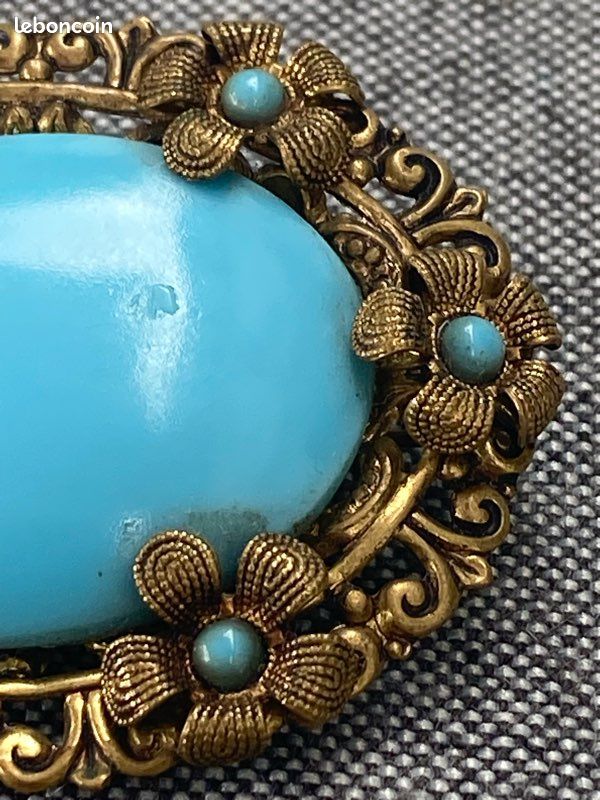 Broche Ancienne En Vieil Or Avec Cadre Photo - Bijou Vintage Carcassonne, Multicolore