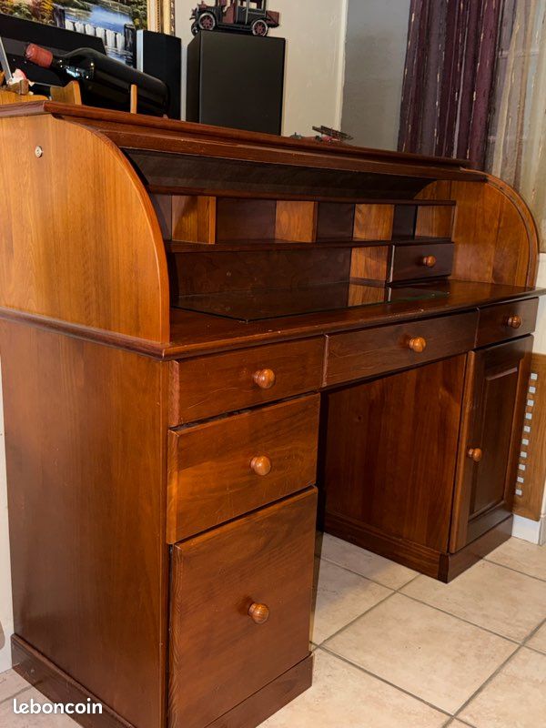 Bureau élégant à cylindre, fermeture rideau coulissant (image 1)