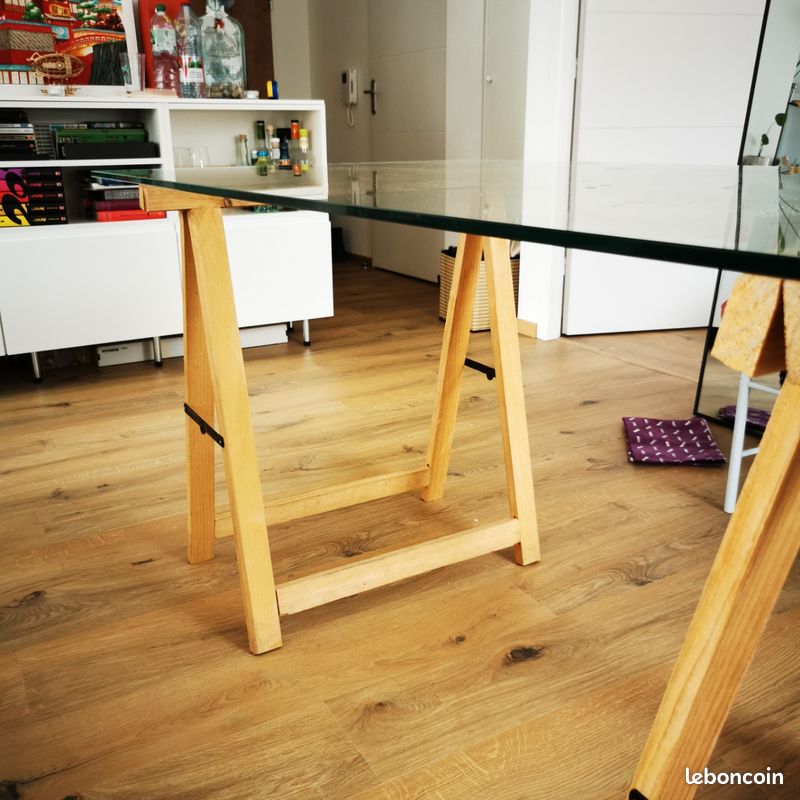 Bureau verre avec tréteaux (image 3)