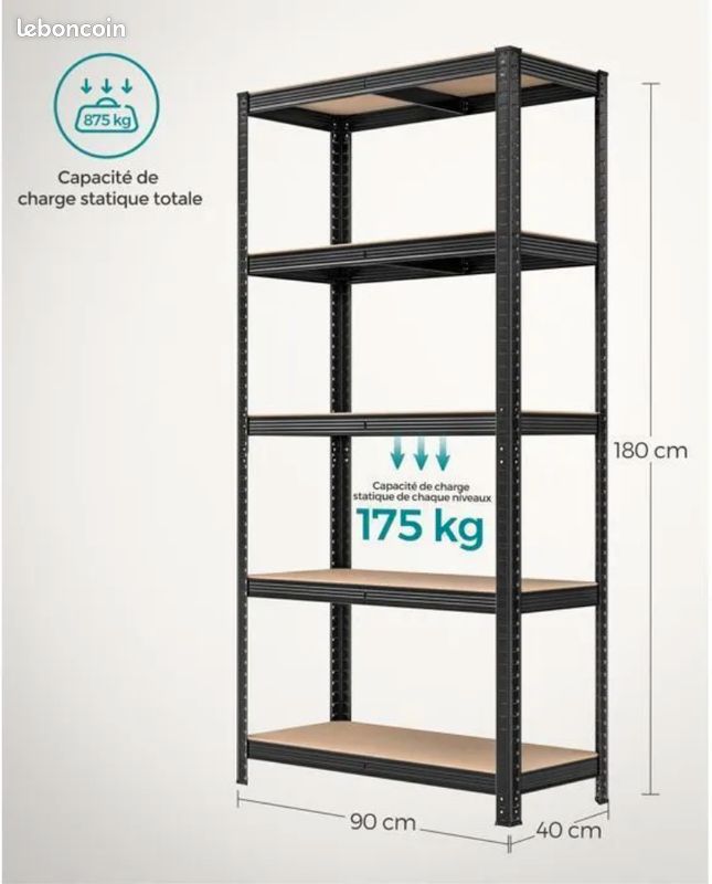 Étagère métallique SONGMICS 5 niveaux – modulable – 90 × 40 × 180 cm (image 5)