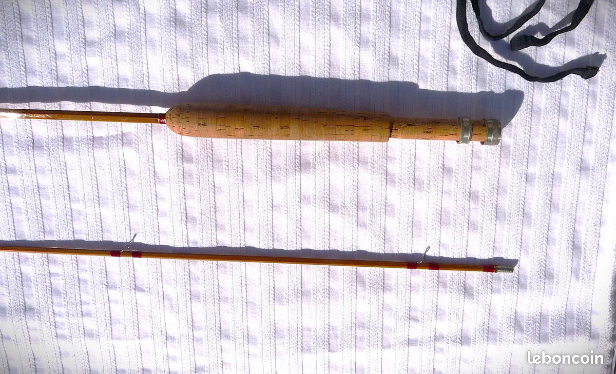 Canne à mouche en bambou, 2,3 m, 2 embouts avec guide de bande d'agate et siège de verrouillage vers le bas
