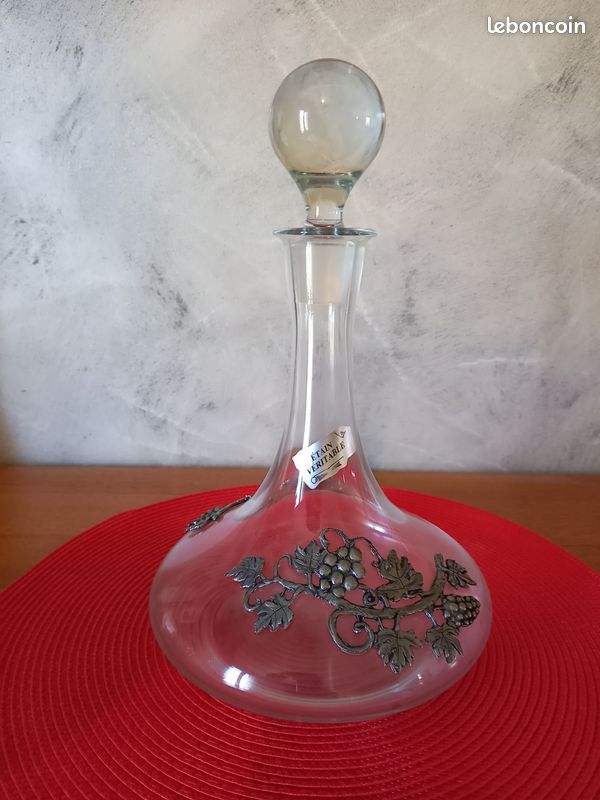 Carafe a vin verre et étain (image 1)