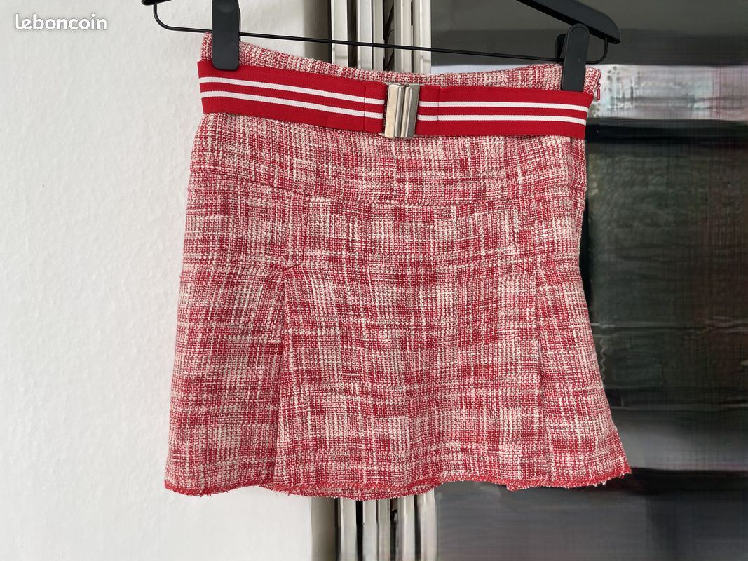 Mini-jupe Mango vintage (elle a 20 ans) taille 36 avec ceinture blanche et rouge très bon état (image 5)
