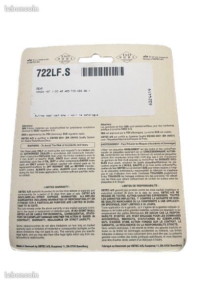 Plaquettes de frein moto SBS 722 LF – Neuves (image 2)