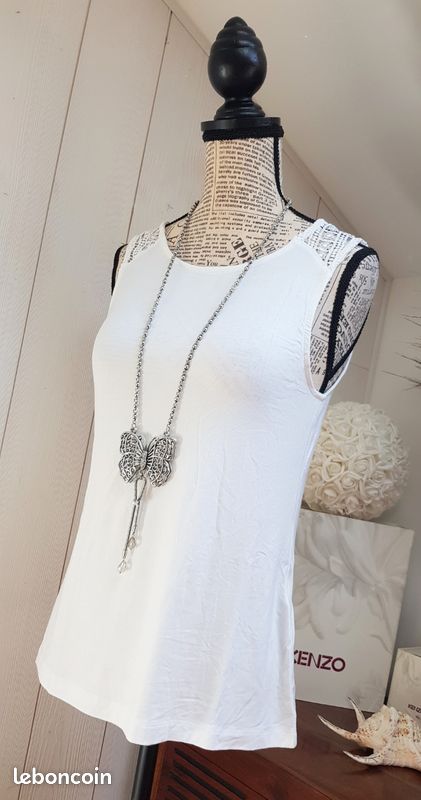 Top débardeur blanc fluide avec empiècement dentelle / macramé (image 10)
