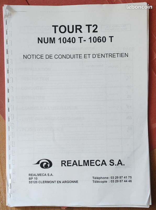 Notice conduite entretien realmeca T2 tour usinage NUM tournage (image 1)