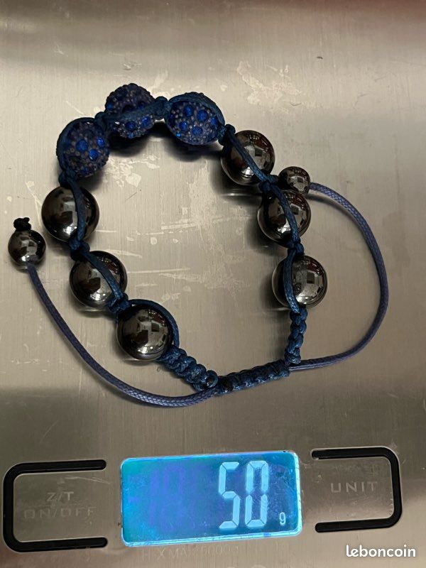 Bracelet fantaisie style Shamballa bleu & noir (image 8)