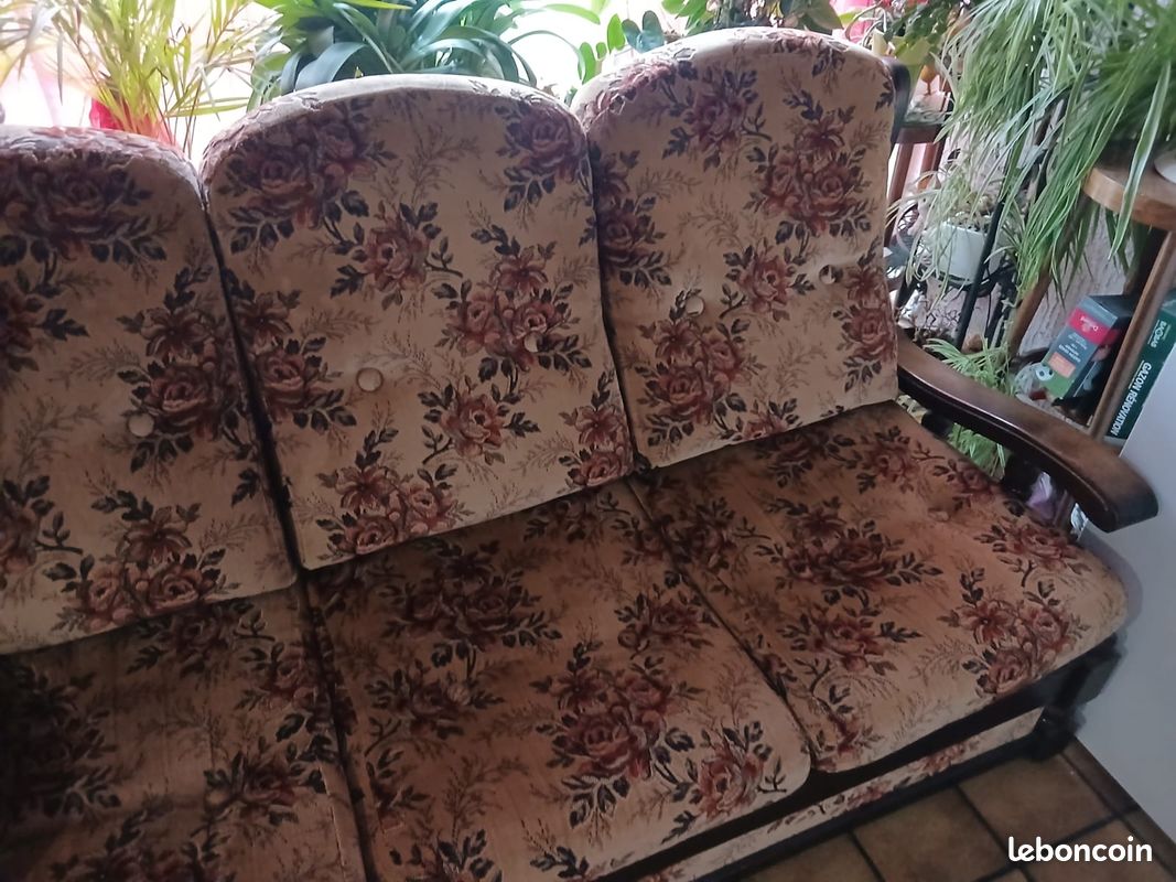 Canapé convertible avec 2 fauteuils style vintage (image 1)