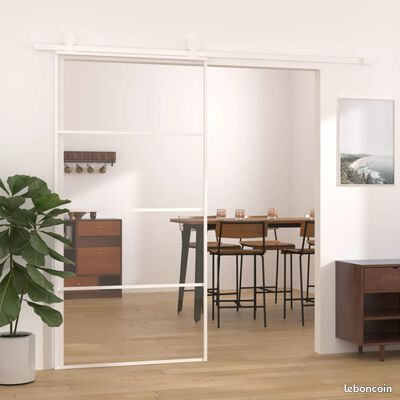 Porte coulissante Verre ESG et aluminium 102,5x205 cm Blanc (image 1)