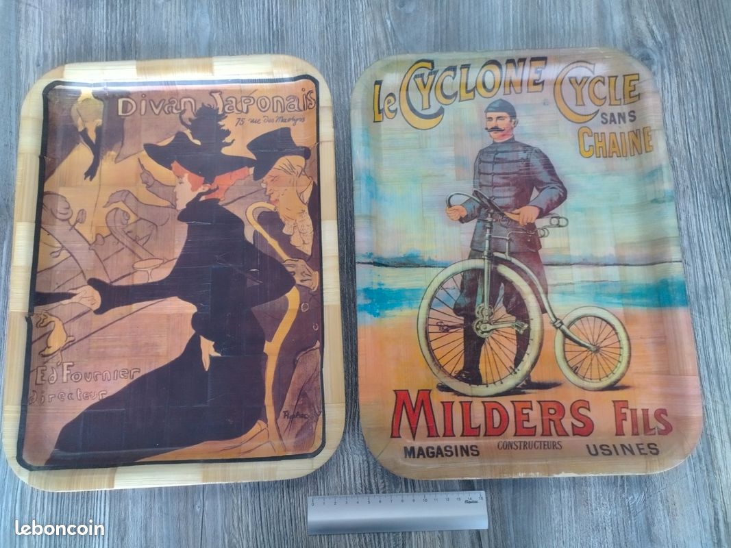 Lot de plateaux vintage en bambou Arts de la table