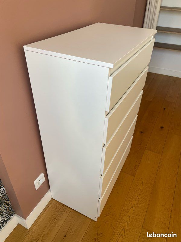 Commode blanche 5 tiroirs neuve 70x40x112 (image 3)