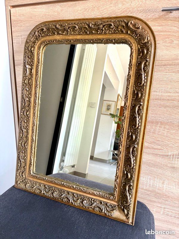 Miroir ancien 19ème avec cadre bois et staff coloris bronze doré (image 7)
