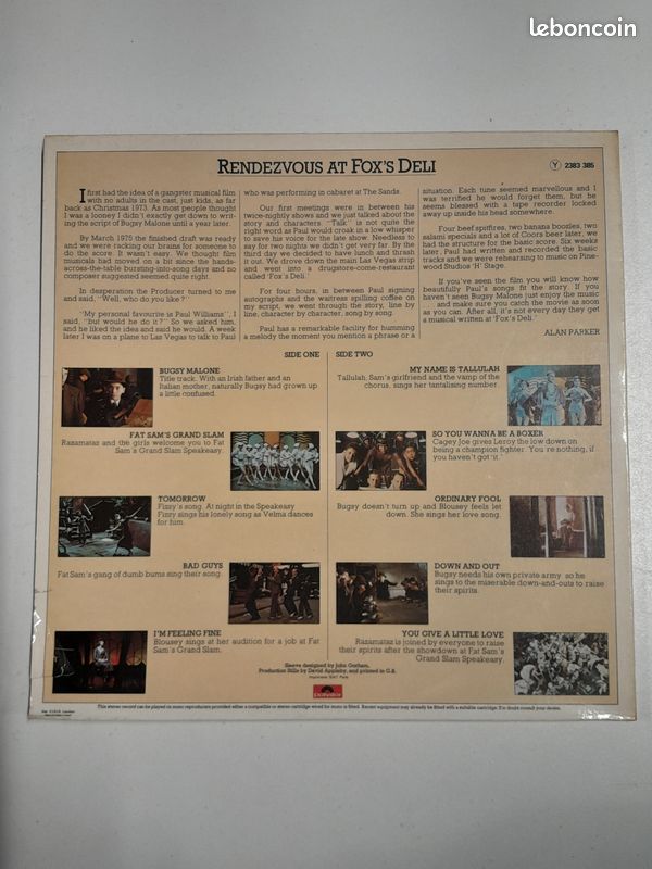 Vinyle 33t Paul Williams: Bugsy Malone (Original Soundtrack Album) - Polydor (2383 385) (image 2)