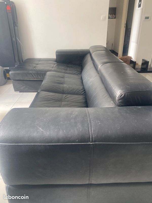 Vente canapé noir cuir avec méridienne (image 2)