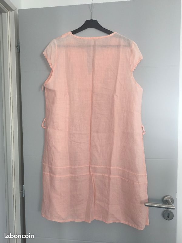 Robe rose en lin - col tunisien (image 2)