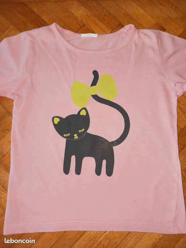 T-shirt Bébé Fille Chat Olive Et Mousse - Taille 6-12 Mois - Neuf Avec étiquettes
