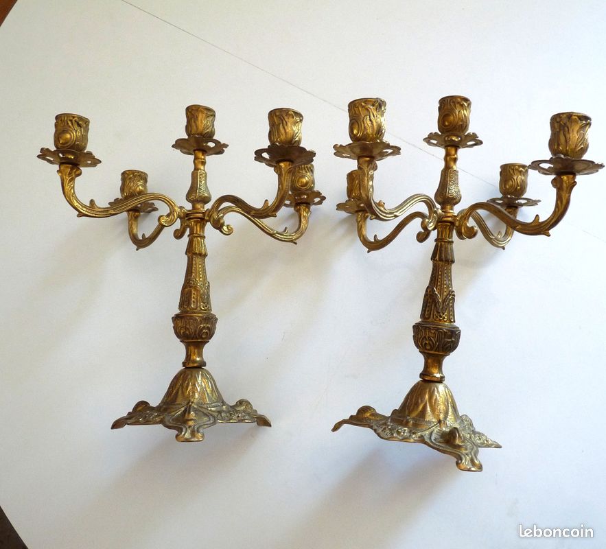 Paire bougeoirs 5 branches bronze doré, XIXème siècle (Gebraucht) in