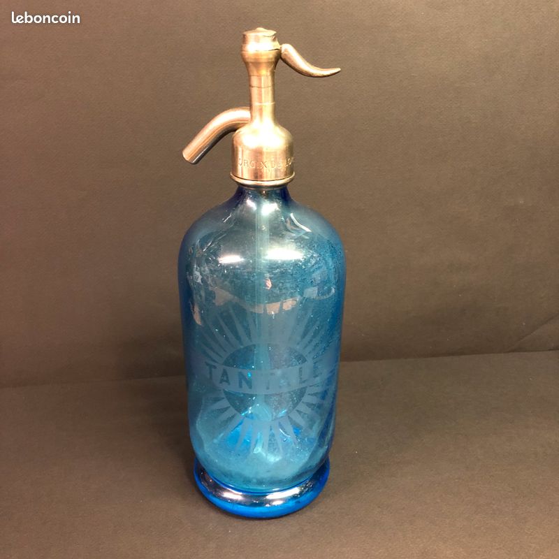 Siphon à Eau De Seltz Vintage – Verre Bleu – Gazo-Siphon étain – Made In France