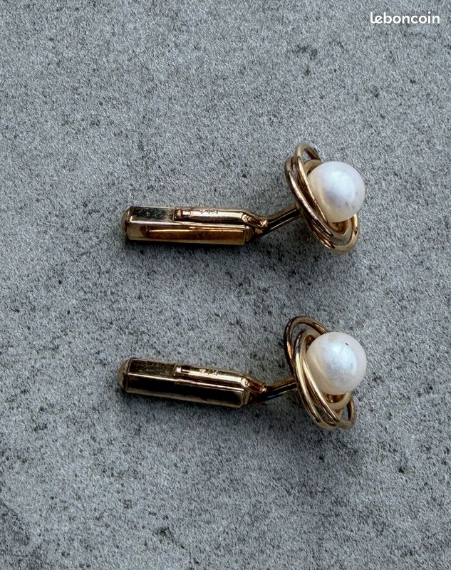 Boutons De Manchette Anciens En Or Rose 14k Massif Avec Perle - Vintage