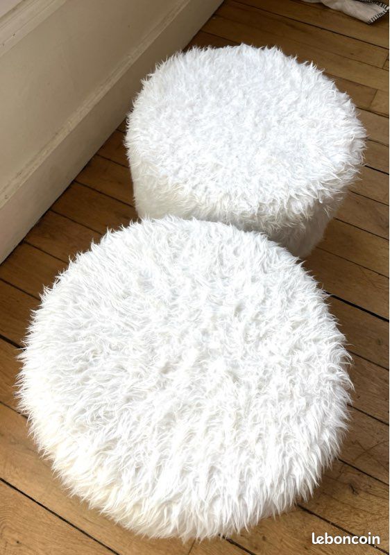Tabourets x2 poilus cosy blanc et bois (image 6)