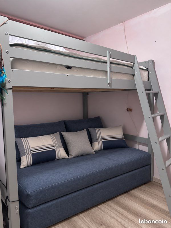 Lit mezzanine gris 140x190 – échelle réversible – idéal chambre ado (image 3)