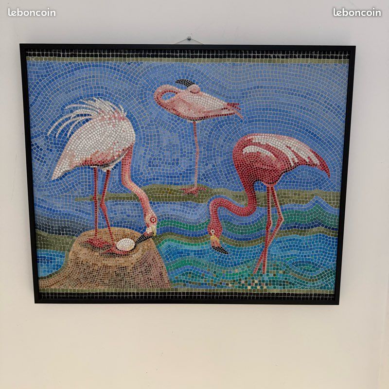Tableau les flamands roses - aquarelle effet mosaïque (image 1)