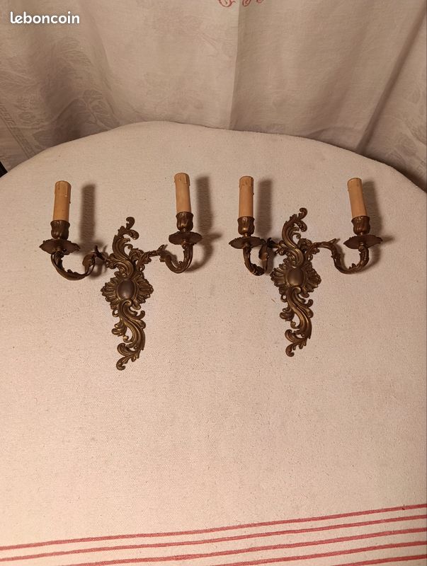 Ancienne Applique Murale Bronze Double Bougeoir - Design XXème