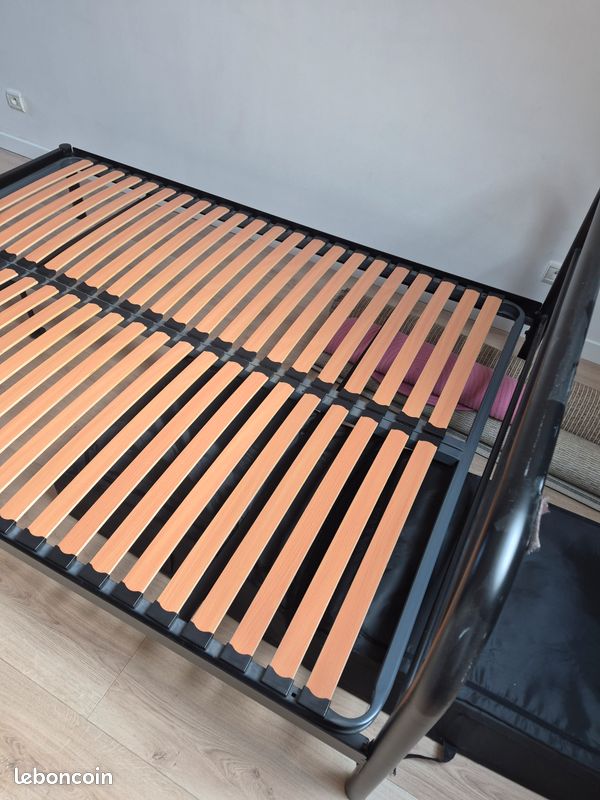 Lit + Sommier 2 places 140 × 200 cm – Métal noir + matelas (image 3)