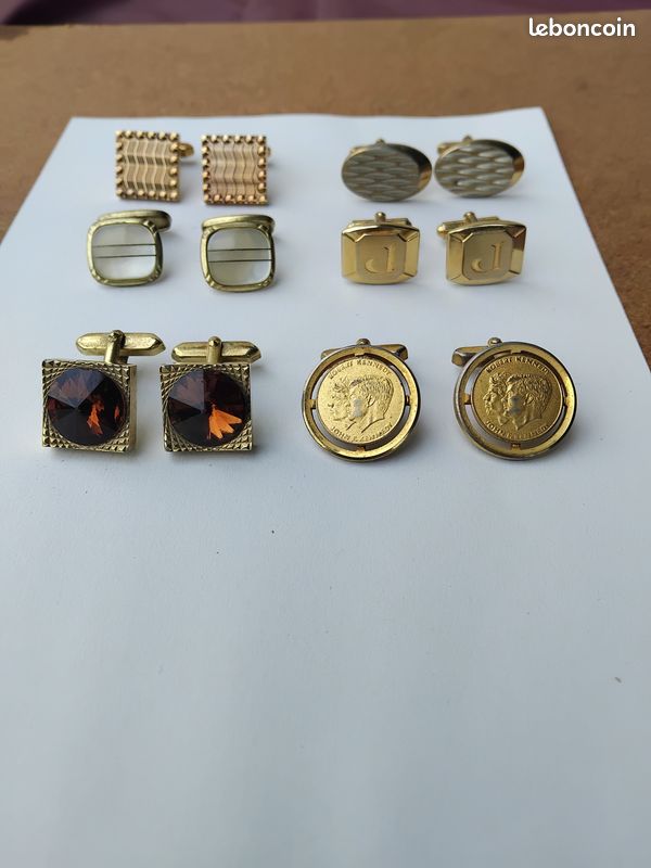 Lot De 2 Paires De Boutons De Manchette Plaqué Or Jaune - Occasion, Style Vintage
