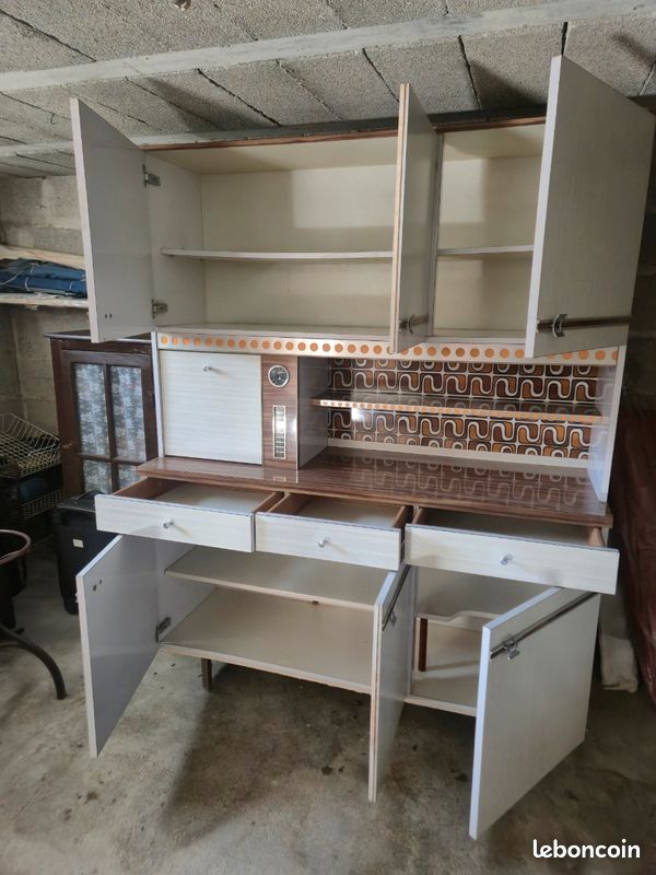 🟠 Buffet de cuisine vintage années 70 – Formica et chrome (image 2)