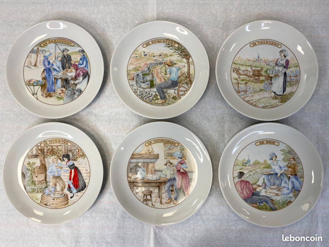 Set de 6 Assiettes à Fromage en Porcelaine – Scènes Rurales Vintage (image 1)