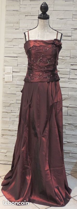 Robe longue imitation 2 pièces bordeaux taille S (34/36) (image 1)