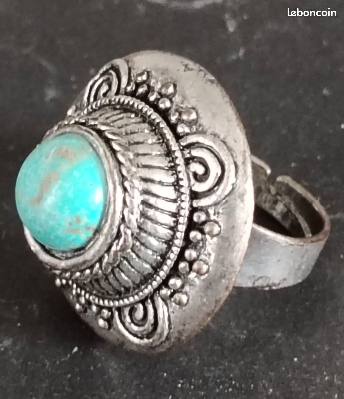 Bague ancienne - Turquoise et vieil argent - Taille 55 (image 1)