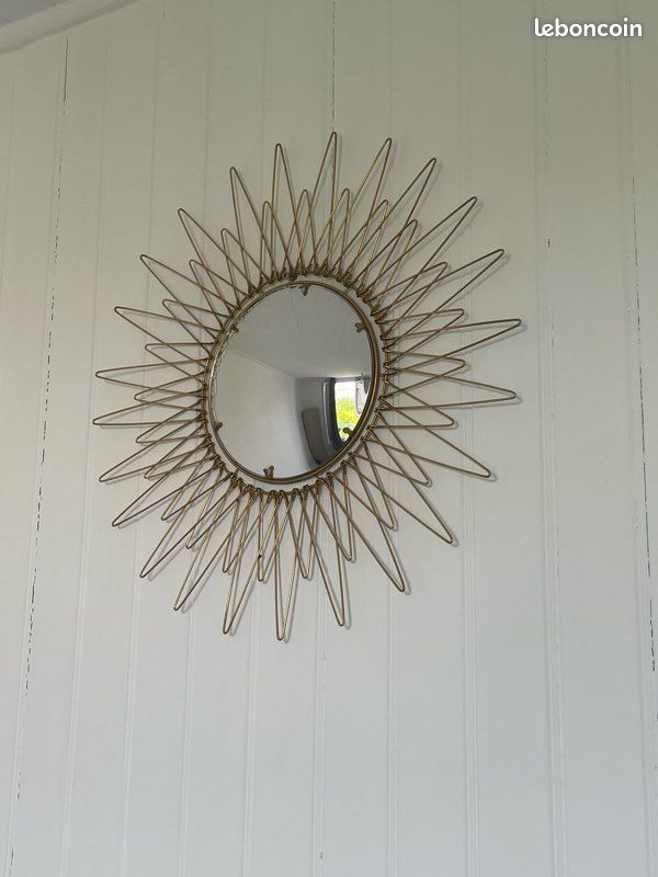 Rare grand Miroir Sorcière Vintage 1950 en laiton doré (image 6)