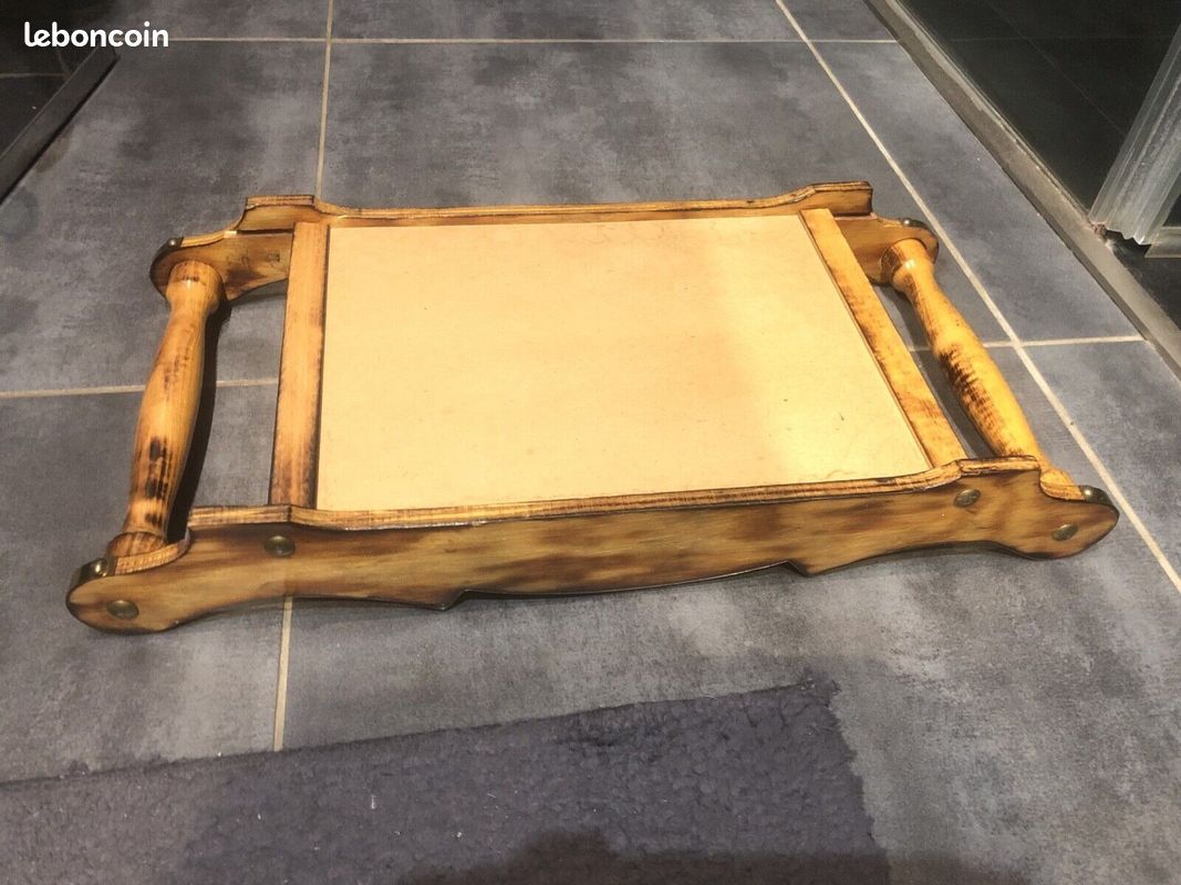 Plateau De Service Ancien En Bois – Pieds – Vintage – Petit Déjeuner