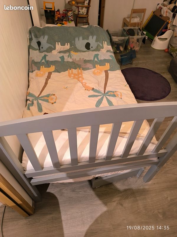 Lit simple 90 x 200 gris (image 1)