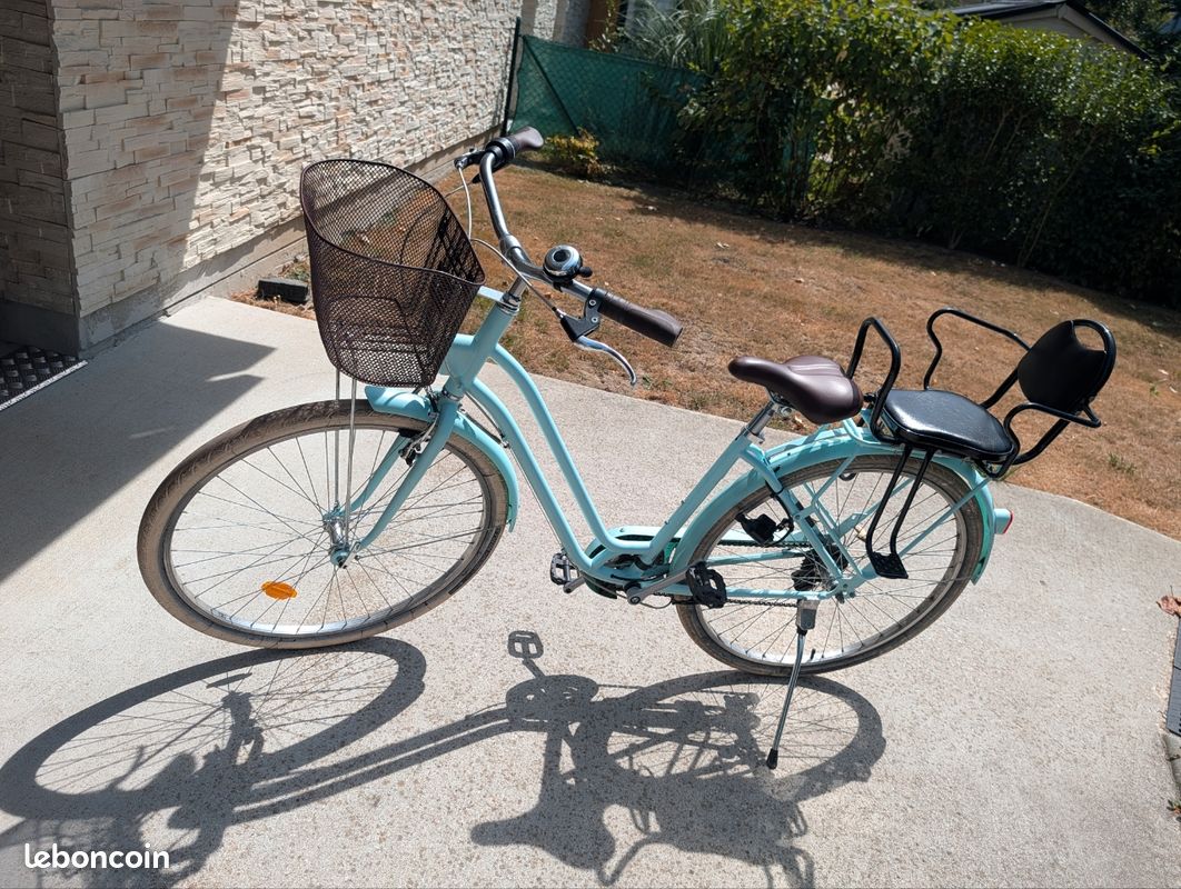 Vélo de ville 520 cadre bas vert +s siège enfant (image 1)