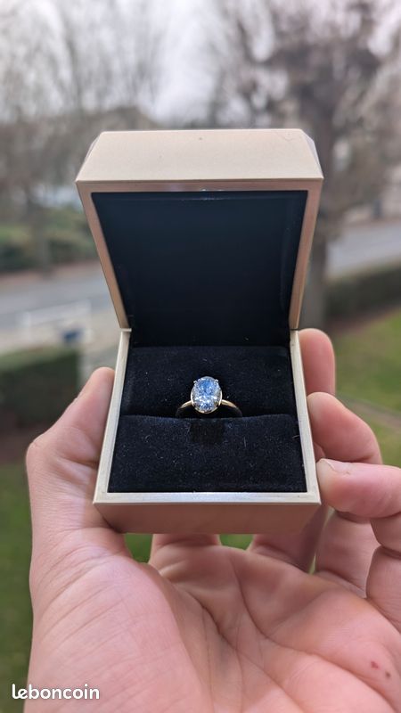 DE VALEUR 14K or Jaune Demi Biseau Ensemble Ovale Grenade Solitaire & Jonc Bague EUR 386,86