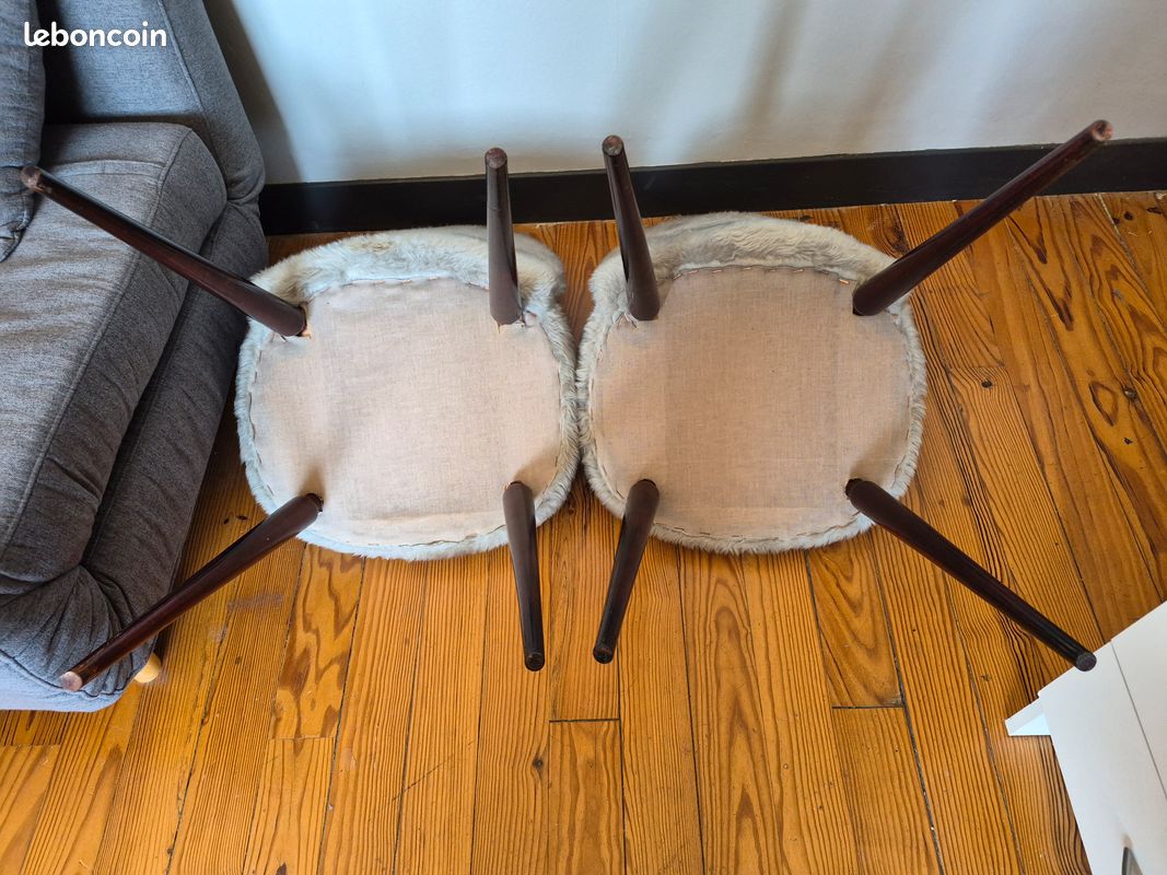 Chaises vintage fausse fourrure grises (image 3)
