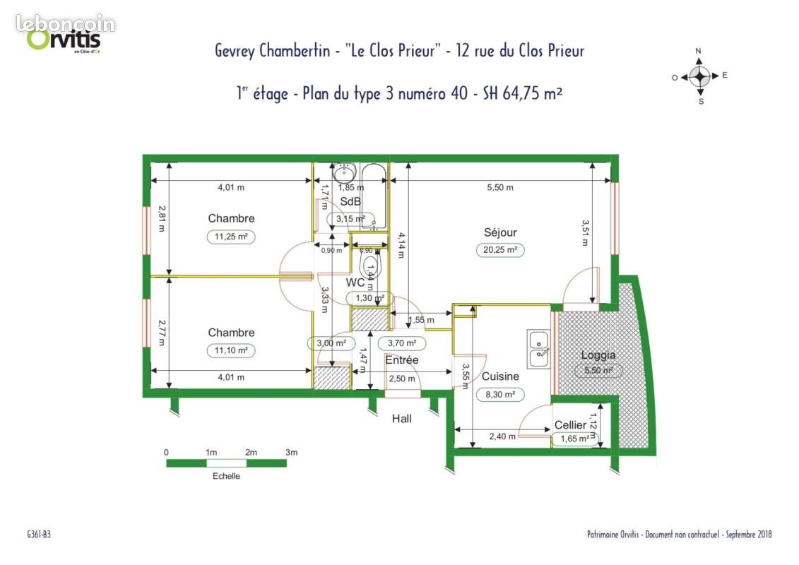 Appartement 3 pièces 65 m² · à Gevrey-Chambertin · 65 m² · 547 €/mois