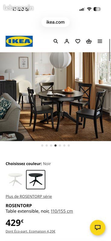 Table extensible, noir, 110/155 cm (image 1)