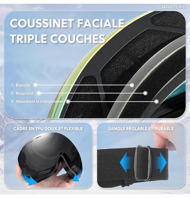 Pwsap Masque De Ski OTG Protection UV - Lunettes De Snowboard Anti-Buée Anti-Poussière Anti-Rayures Pour Adultes Et Enfants